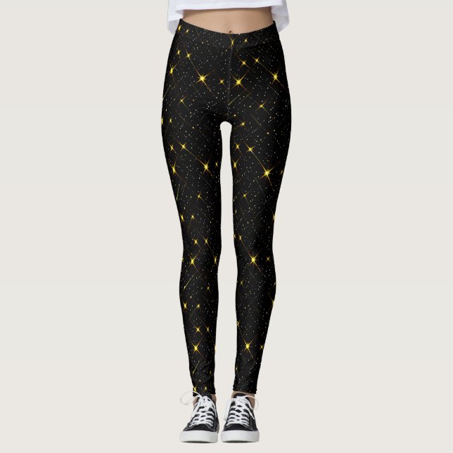 Legging Douradas estrelas Black Sky Trendy Standard (Frente)