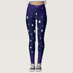 Legging Douradas estrelas cintilantes e estrelas brancas n