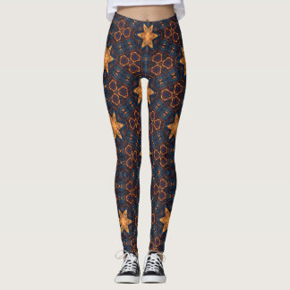 Legging Douradas estrelas com fundo azul