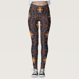 Legging Douradas estrelas com fundo azul