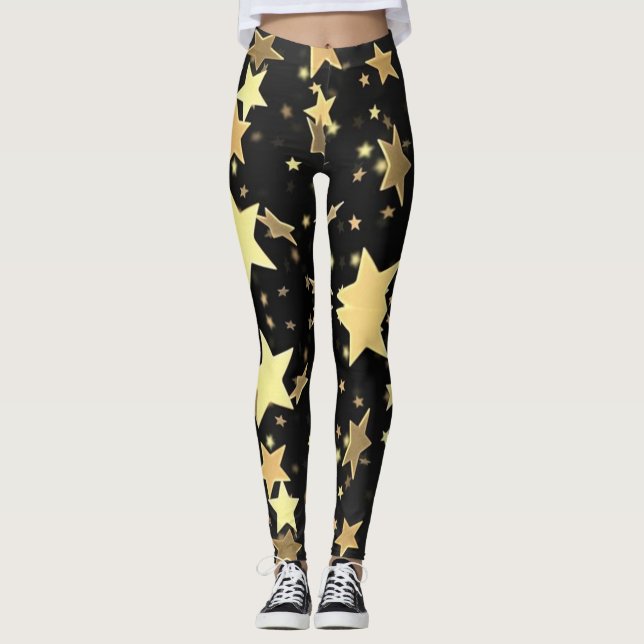 Legging Douradas estrelas sobre fundo preto (Frente)
