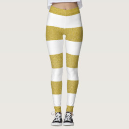 Legging Douradas faixas, tiras brancas, padrão riscado