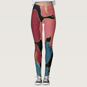 Legging Douradas orquídeas, elegante arte floral.