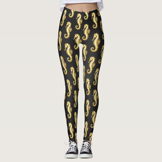 Legging Dourado Cavalo de Mar Poligonal (Frente)