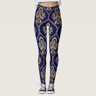 Legging Dourado e azul: Damasco de luxo