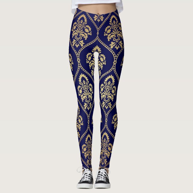 Legging Dourado e azul: Damasco de luxo (Frente)