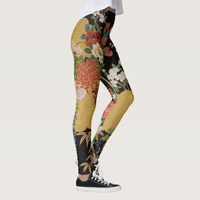 Legging Dourado e negro Oriental Kimono Floral (Direita)