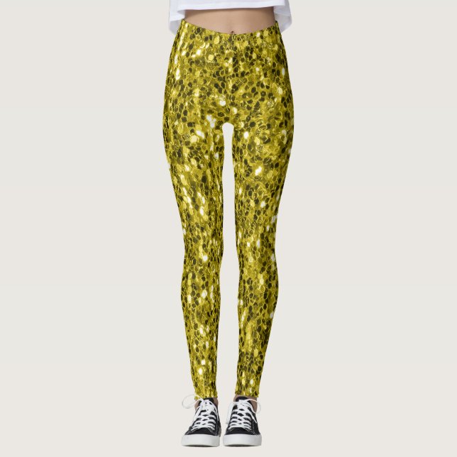 Legging Dourado escuro amarelo brilho falso faisca (Frente)