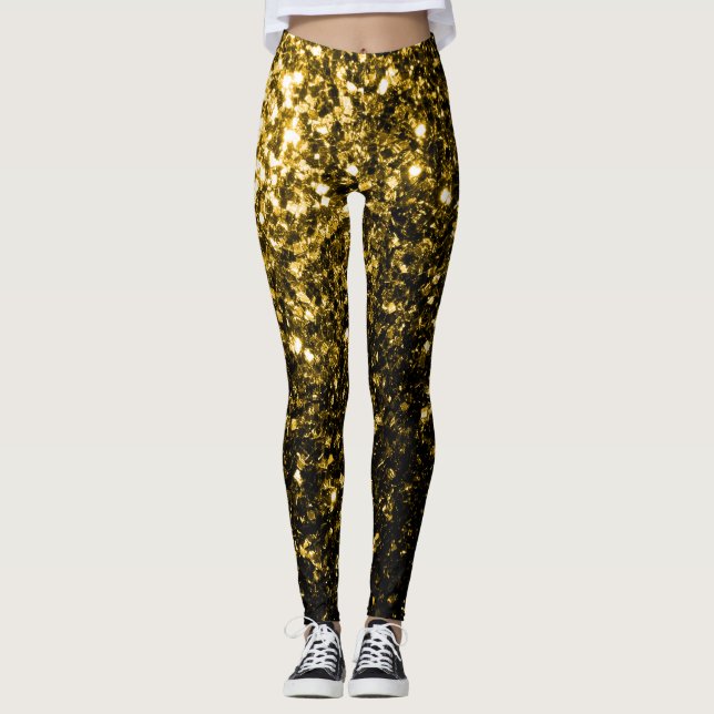 Legging Dourado escuro amarelo brilho falso faísca (Frente)