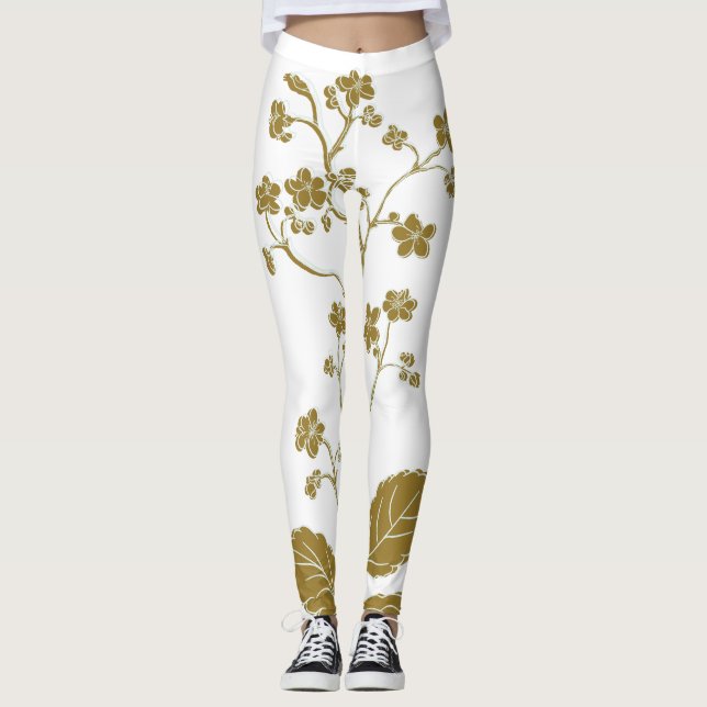 Legging Dourado Floral (Frente)