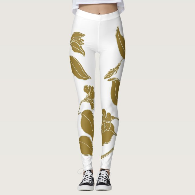 Legging Dourado Floral (Frente)