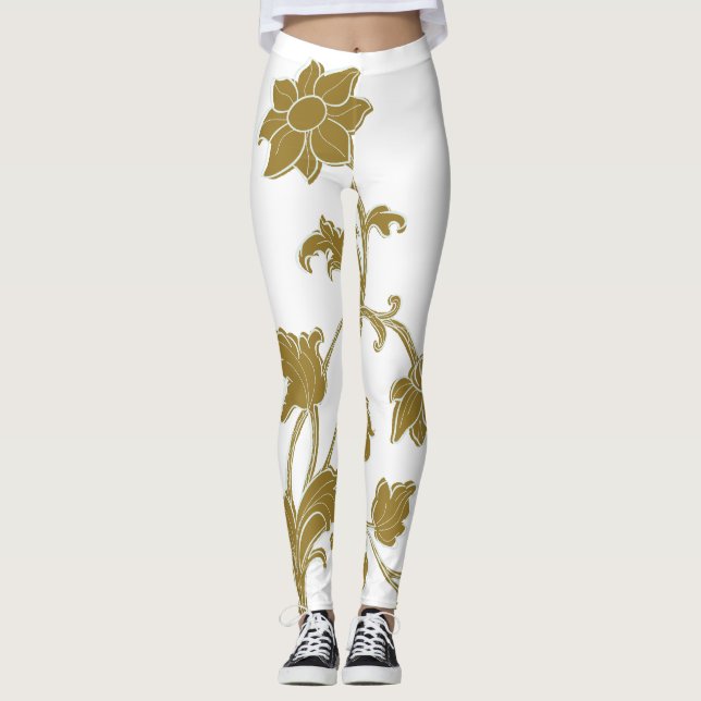 Legging Dourado Floral (Frente)