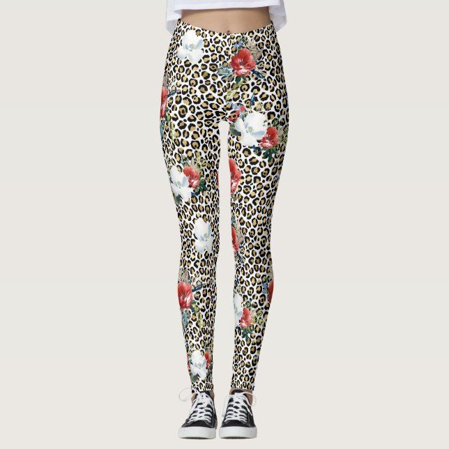 Legging Dourado Leopardo - Impressão Vermelho - Floral Bra (Frente)