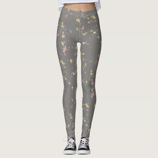 Legging Dourado Mate e Flakes de Dourado Rosa Cinza Escuro (Frente)