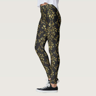 Legging Dourado no padrão de frascos pretos