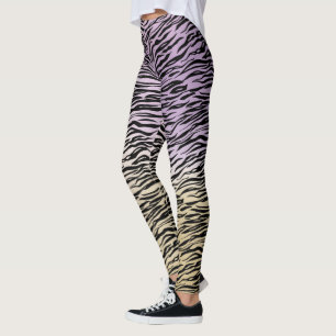 Legging Dourado Ombro de Impressão de Zebra Preta e Roxo
