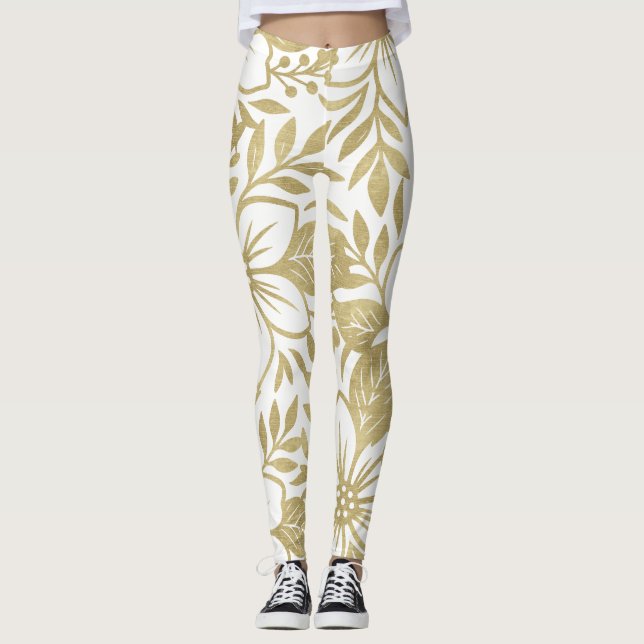 Legging Dourado Sangue Tropical Elegante Floral Moderno (Frente)