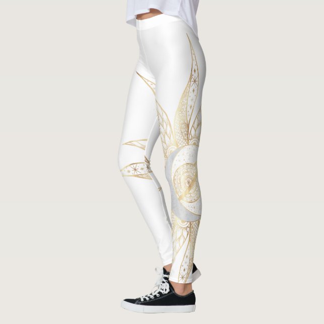 Legging Dourado Sol Branco Moderno Planeta Lua Universo Ma (Esquerda)