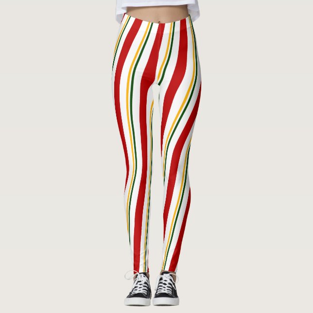 Legging Dourado Verde Vermelho - Canas Brancas Stripe Nata (Frente)