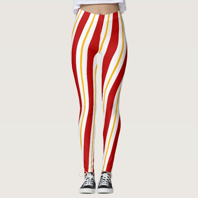Legging Dourado Vermelho e Doces Brancos Stripe Natal (Frente)