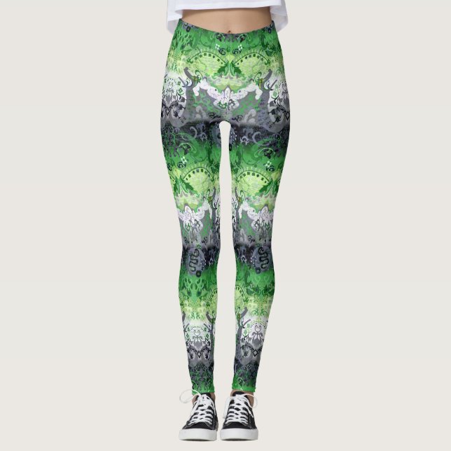 Legging Dragão Aromântico Damask - Cores do Sinalizador do (Frente)