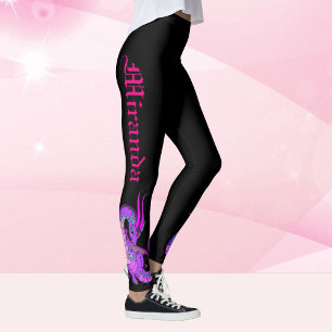 Legging Dragão-Bebê Rosa Seu Nome no Escuro Gótico Preto