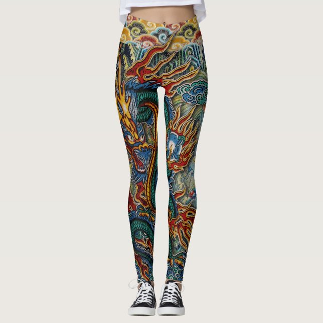 Legging Dragão chinês impetuoso bordado (Frente)