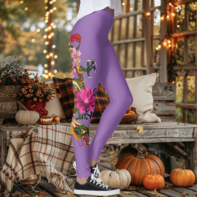 Legging Dragão chinês Lotus Cherry Blossoms (Criador carregado)