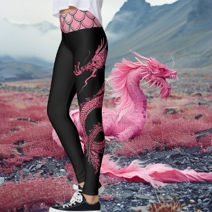 Legging Dragão Chinês preto-rosa - Escala Iridescente Chin