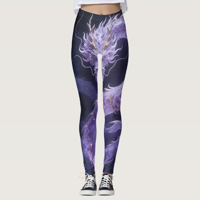 Legging Dragão da Galáxia Roxa | Dragão Cósmico Místico Fa (Frente)