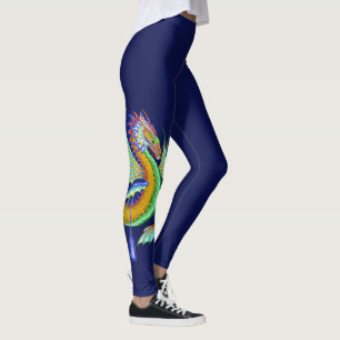 Legging Dragão de água Dourado e verde em fundo azul