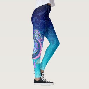 Legging Dragão de Água Grande Azul Cor-de-Rosa com Perna