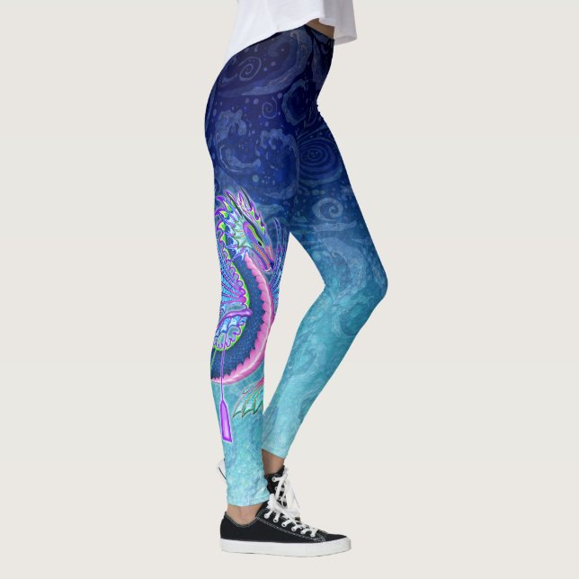 Legging Dragão de Água Grande Azul Cor-de-Rosa com Pernas  (Direita)