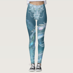 Legging Dragão de Água Iridescente Arte Fantasia Desenho d