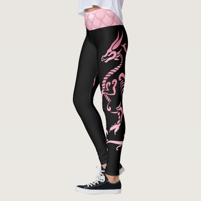 Legging Dragão de Escalas Preto-Rosa Minimalista e Iridesc (Esquerda)