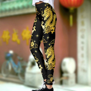 Legging Dragão de espuma de ouro preto Chinês Lunar Ano No