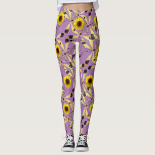 Legging Dragão de Girassol de Abstrato lavanda