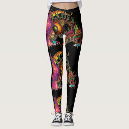 Legging Dragão Fantasma de DRAGO, Dourado Rosa Púrpura
