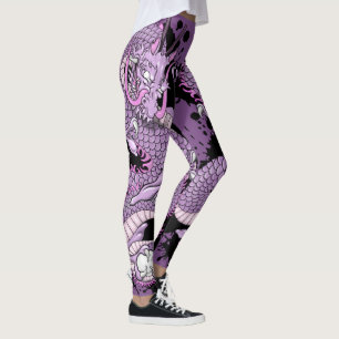 Legging Dragão roxo do tatuagem do respingo no roxo