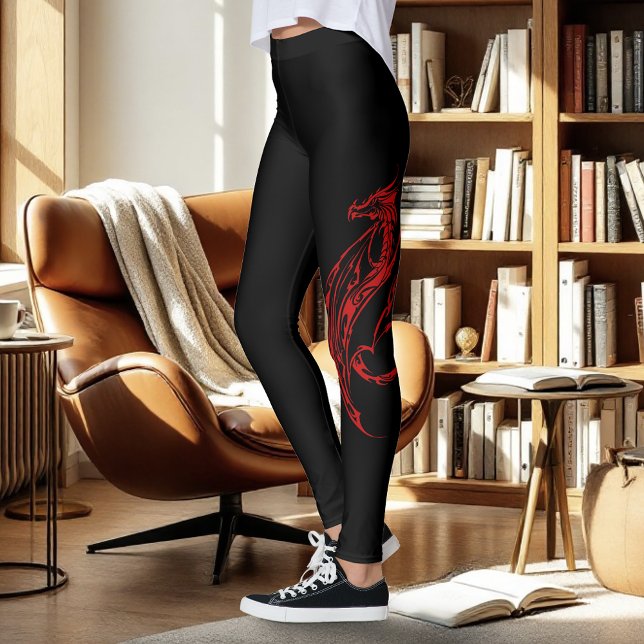 Legging Dragão Tribal Vermelho Negro (Criador carregado)