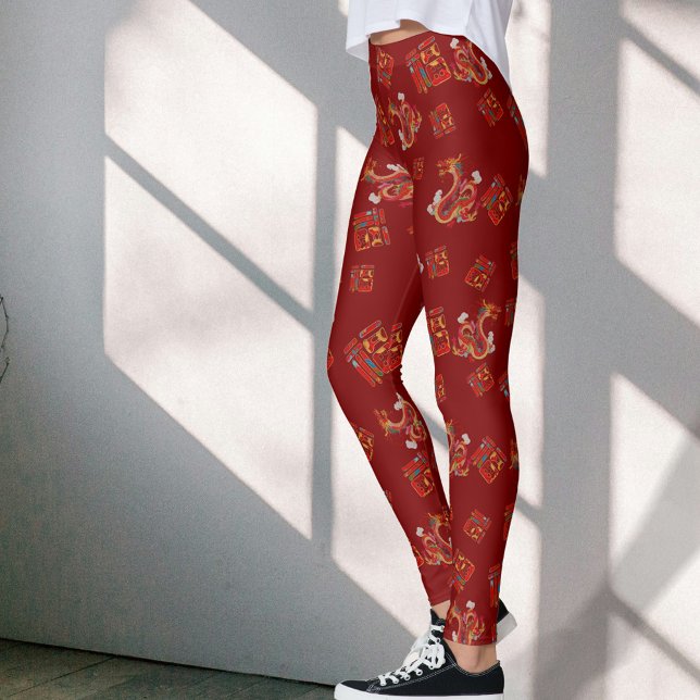 Legging Dragão Vermelho Chinês de Ano Novo Símbolo 福 (Criador carregado)