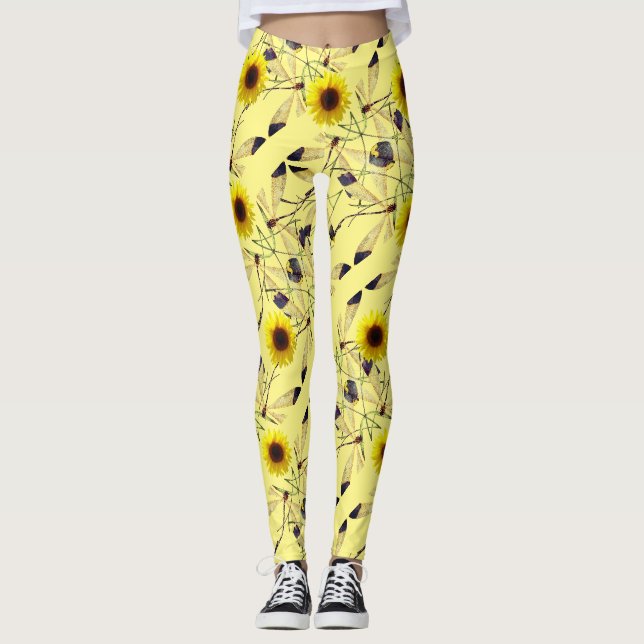 Legging Dragenfly de girassol abstrato (Frente)