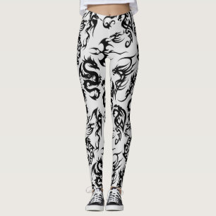 Legging Dragões pretos padrão contorno.b L Fundo cinza