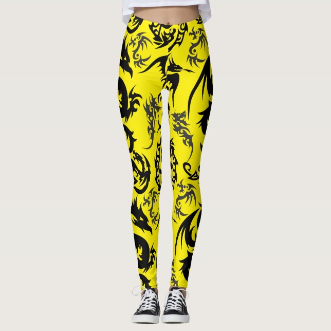 Legging Dragons outline pattern 05.b.DOLP01. Yellow BG (Frente)