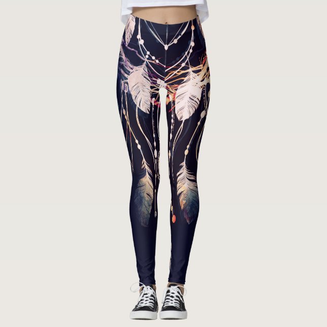 Legging Dreamcatcher, galhos, estilo boho, arte digital. (Frente)