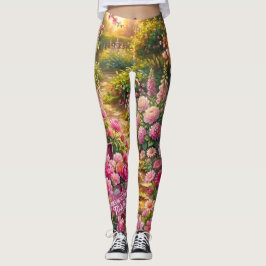 Legging Dreamy Pink Flower Garden Path Painting