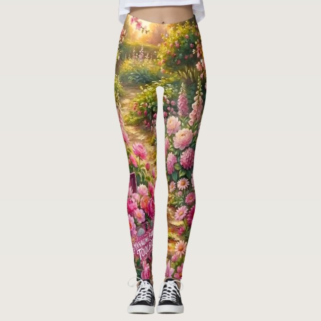 Legging Dreamy Pink Flower Garden Path Painting (Frente)