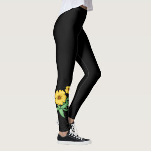 Legging Duas Flores Amarelas Design ~ Fundo Preto ~