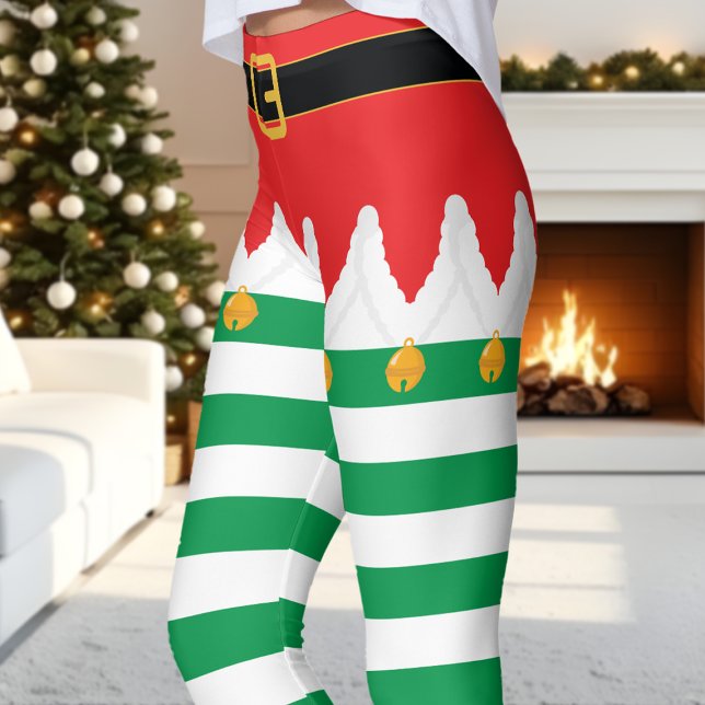 Legging Duende de Natal Listra Vermelha e Verde Festa (Criador carregado)