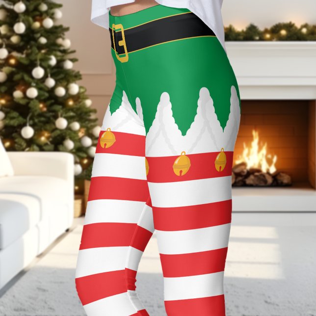 Legging Duende de Natal Listras Verdes e Vermelhas de Feri (Criador carregado)